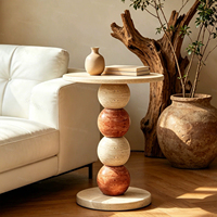 Table basse ronde moderne en marbre avec base à billes empilées, écologique, durable, de luxe, en pierre verte, meubles de salon
