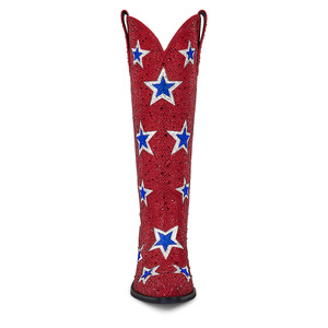 WETKISS Rhinestone Patriotic Western <strong>Boots</strong> Red Crystal Stars Cowgirl <strong>Boots</strong> <strong>Sparkly</strong> Chunky Heel Tall <strong>Boots</strong> for Music Festivals - Product Image 3