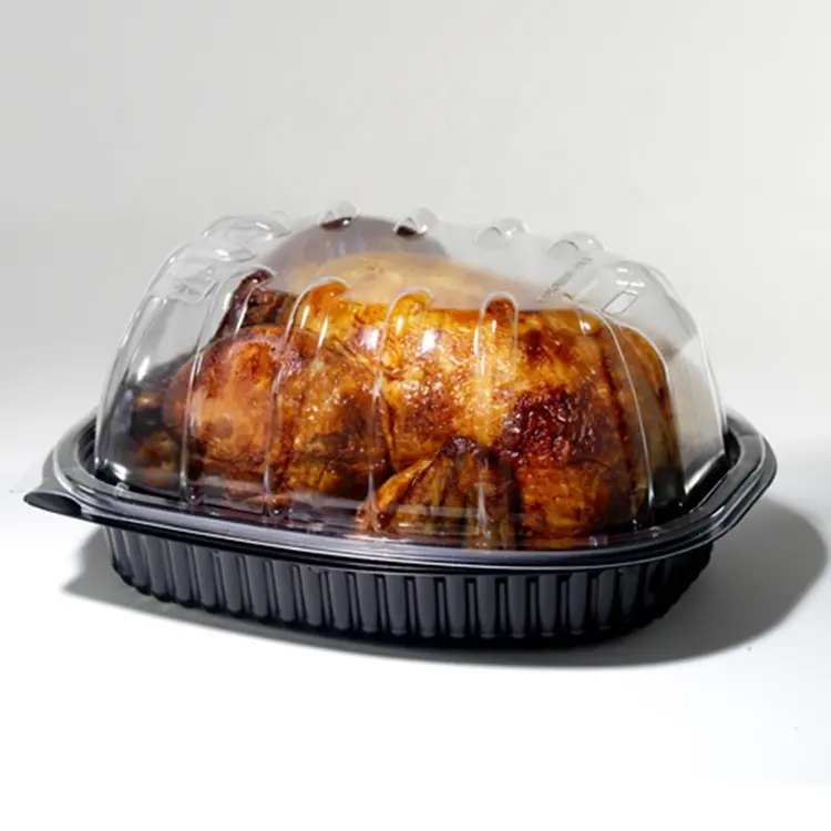 Embalagem de frango assado caixa de plástico PP descartável de qualidade alimentar produtos de plástico para micro-ondas preto placas e tigelas de plástico bolha