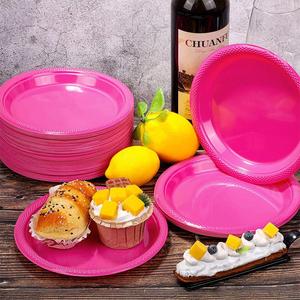 Assiettes rondes jetables écologiques en plastique de 9'' et 10,25'' pour servir des aliments, des fruits et des desserts lors de mariages et de fêtes - Product Image 2