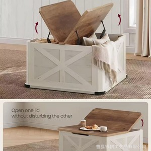 Wooden <b>Square</b> <b>Coffee</b> <b>Table</b> <b>With</b> <b>Storage</b> White X-Frame Design For Living Room - Product Image 5