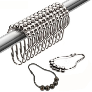 Set di 12 nichel 304 in acciaio inox bagno doccia <span class=keywords><strong>tenda</strong></span> anello gancio <span class=keywords><strong>con</strong></span> le sfere del rullo - Product Image 1