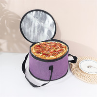 Sac isotherme pour pizza violet, cylindrique, 11 pouces, avec doublure en aluminium, fermeture éclair, poignée souple, pour livraison et pique-nique