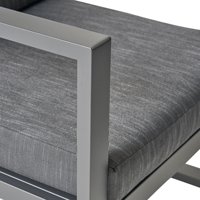 Terrassenmetall 7-teiliges schwarzes Aluminium-Lounge-Set Außenmöbel mit wasserdichtem dunkelgrauen Kissen Gartensofa-Set