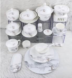 Catering Custom Decal Bone China Plates Dinnerware <b>Sets</b> Luxury <b>Ceramic</b> Dinner <b>Set</b> Wholesale White Bone China Wedding Plates - Product Image 2