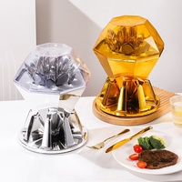 Ensemble de couverts modernes en chrome doré à facettes avec support, fourchettes, cuillères, couteaux et couvercle transparent – Vente en gros pour hôtels et OEM