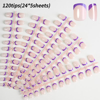 120 faux ongles carrés courts de style français, minimalistes et colorés, pour le nail art DIY et la manucure en salon