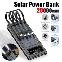 Cargador de Banco de energía solar de 20000mAh Cable impermeable incorporado Cargador móvil de luz LED con potencia de salida de 10W
