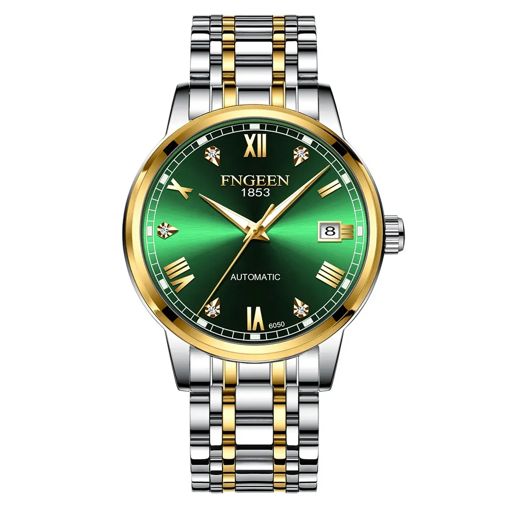 H6050 Famous Brand Men Mechanical Watch Green Dial Men Automatic Wristwatches Waterproof Stainless Steel Belt Custom OEM Watches