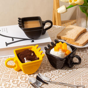 Tasse à café créative en céramique de Chaozhou, noire et jaune, pour la maison et le bureau - Product Image 2