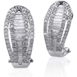 Boucles d'oreilles créoles en diamant Ornaatis 1,43 carats, taille baguette ronde, en argent sterling, bijoux de mariage pour femme - Product Image 2