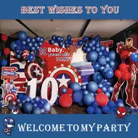 Set Dekorasi Ulang Tahun Anak Tema Superhero Kartun Papan KT Dengan Balon Latar Belakang Karakter Pahlawan untuk Bayi Ulang Tahun Pertama