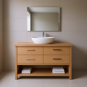 Light Brown Solid Wood Bathroom Vanity 55.1x19.7 Inches Modern Minimalist Design Floor Standing With Handles - Product Image 2