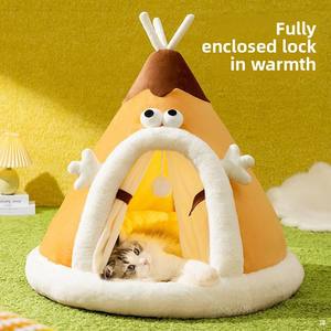 סתיו וחורף יוגורט בית מחמד בית מחמד אוהל מעובה עבור חתולים וכלבים קטנים משולש חמוד עיצוב דפוס מוצק - Product Image 3