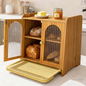 Boîte à pain en bambou à double couche avec portes pour le rangement de la cuisine et l'organisation des aliments - Product Image 5