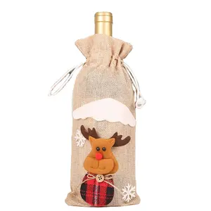 कस्टम लोगो लिनन स्ट्रिंग ड्रॉस्ट्रिंग वाइन बोतल बैग लाल शराब उपहार बैग क्रिसमस लिनन बैग टेबल सजावट