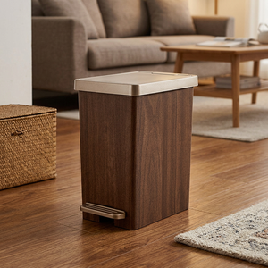 Wood Grain <b>Plastic</b> Waste <b>Bin</b> Foot Pedal Trash Can with Lid Rectangular Garbage <b>Bin</b> for <b>Kitchen</b> Bathroom Bedroom Office - Product Image 5