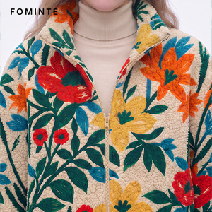 Giacca in pile polare stampata <span class=keywords><strong>a</strong></span> <span class=keywords><strong>fiori</strong></span> all-over da <span class=keywords><strong>donna</strong></span>, calda, in sherpa, morbida, streetwear, con orlo regolabile, all'ingrosso - Product Image 6
