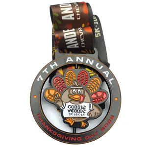 Custom Thanksgiving Souvenir 3D Metal Turkey Trot Medal Custom Medals Sports Medals