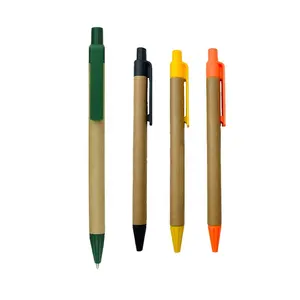 JSP55P 点击笔球塑料夹牛皮纸圆珠笔环保可降解礼品笔便宜与自定义标志