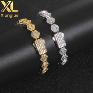 Geometric Charm Chain Fashion Jewelry Iced Out Bling Zircon 8.5mm Hexagonal Shape Link Chain Bracelet Gift for <b>Men</b> - Product Image 3