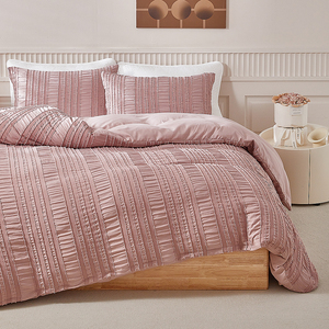 Ensembles de housse de couette à rayures de printemps en gros 3pcs couleur unie couvre-lit ensemble de literie King Size - Product Image 2