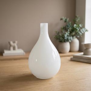Florero de Vidrio Esmerilado Blanco, Forma de Lágrima, Decoración Moderna y Minimalista para Mesa, 10 Pulgadas - Product Image 3