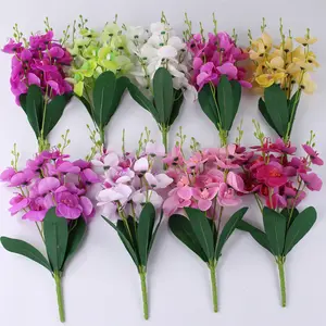 Wedding decoration 5 branches artificial orchid mini butterfly orchid bouquets with leaves for sale