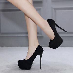 Chaussures <span class=keywords><strong>en</strong></span> velours pour femmes, talon ultra-haut de 14 cm, fines, formelles, à enfiler, style boîte de nuit, sexy, plateforme imperméable - Product Image 4