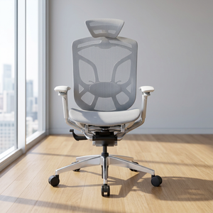 Chaise de bureau ergonomique Dvary Butterfly Gray, hauteur réglable, appui-tête réglable, accoudoirs réglables, métal chromé, maille, moderne, pour la maison et le bureau - Product Image 2