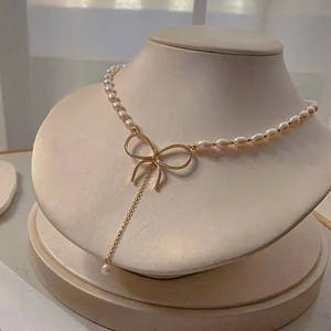 Collier en perles d'eau douce naturelles faites à la main, 4-5 mm, forte luminosité, micro défauts, chaîne, perles pour bébé, perles en vrac, petit collier - Product Image 3