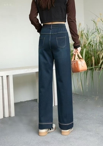 <span class=keywords><strong>Jean</strong></span> en denim délavé taille haute coupe droite pour femme, style vintage automne/hiver, respirant, écologique, séchage rapide, décontracté, coupe ample - Product Image 4