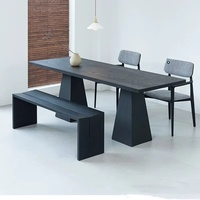 Ensemble table et chaises de salle à manger rectangulaire moderne de luxe nordique Wabi Sabi en bois massif réglable noir brun fumé 4 places pour villa, appartement, hôtel