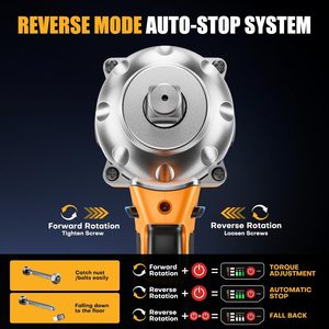 Clé à chocs sans fil 21V, 1/2 pouce, sans balais, couple max. 3300 N.m, batterie 4000 mAh, 6 douilles pour usage automobile et plomberie - Product Image 4
