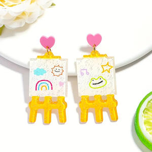 Carnet de croquis en acrylique mignon de la saison scolaire, mini-support, soleil, nuages, amour, boucles d'oreilles - Product Image 6