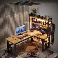 Table de jeu en forme de L pour bureau d'ordinateur marron durable pour les joueurs en bois avec surface en MDF