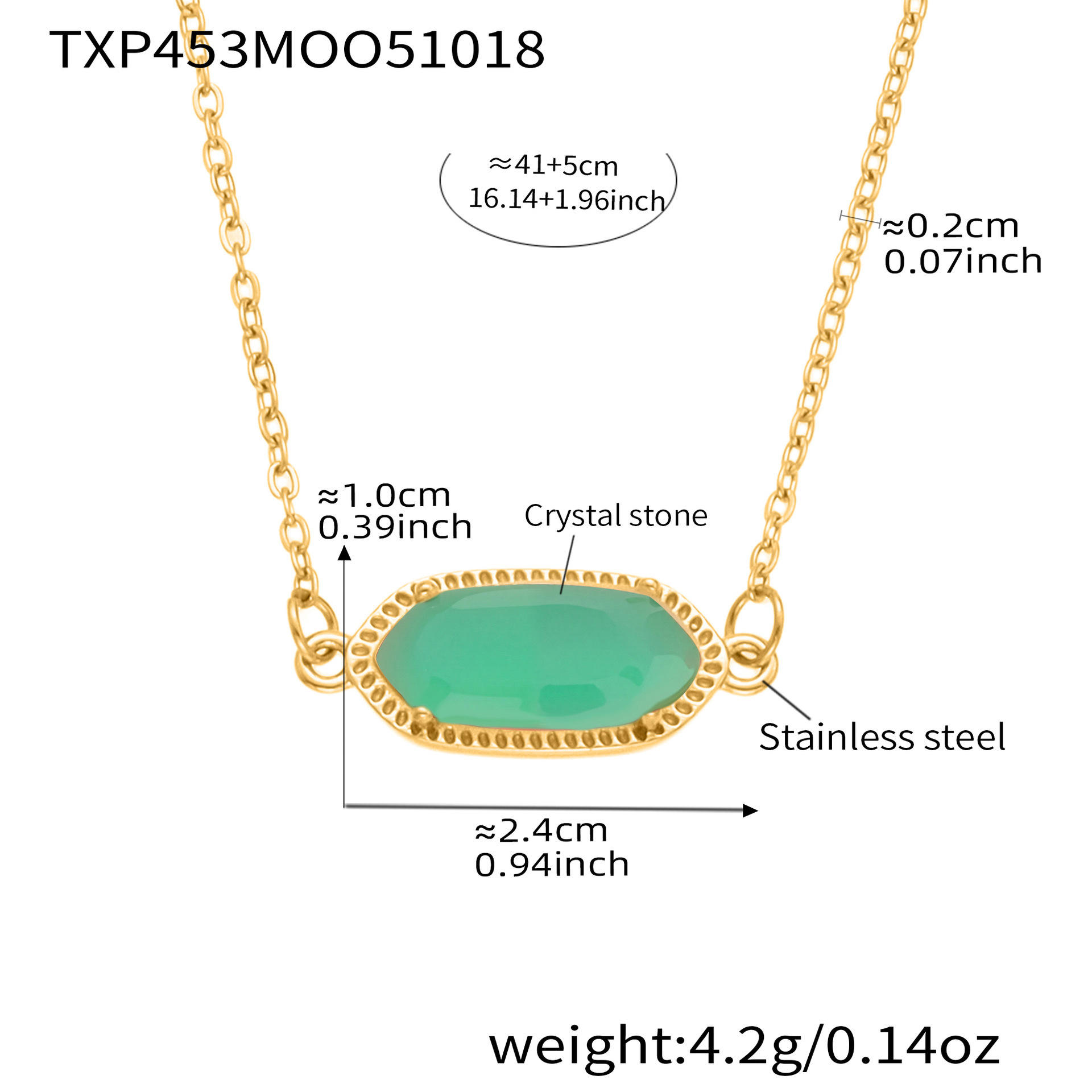 Txp453-green stone necklace 41 5cm