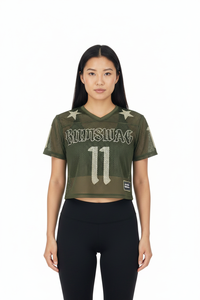 Women's <b>Mesh</b> <b>Crop</b> <b>Top</b> V-Neck Short Sleeve Green Star Print Streetwear Breathable Regular Fit Spring Summer - Product Image 1