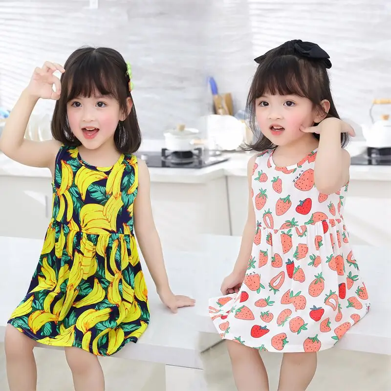 Summer Toddler Girls Dresses Kids clothing Sleeveless Cute Print Flower Girl Dress Kids Birthday dresses for girls