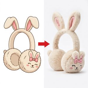 <span class=keywords><strong>Orejeras</strong></span> Térmicas de Peluche Personalizadas con Diseño de Conejo, Detalle de Orejas Rosadas y Cola Pequeña, Fabricación Personalizada a Pedido del Cliente - Product Image 1