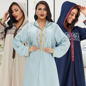 Zarif ramazan türkiye kapşonlu bayanlar müslüman elbise kadınlar fas Kaftan İslami giyim nakış Dubai parti elbise giyim