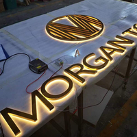 Enseigne de magasin personnalisée en acier inoxydable brossé doré 3D rétroéclairée, enseigne en métal illuminée par LED pour la publicité en vitrine