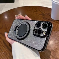 Étui de téléphone magnétique transparent à paillettes de luxe pour porte-anneau couverture mobile pour tous les modèles mobiles