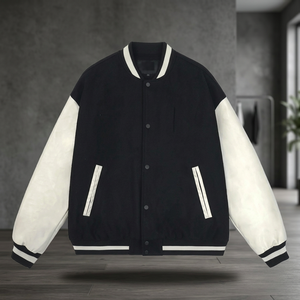Veste universitaire colorblock noire pour homme, coupe oversize, style baseball, personnalisable, vierge, décontractée, vêtement d'extérieur d'hiver, vestes pour homme - Product Image 6
