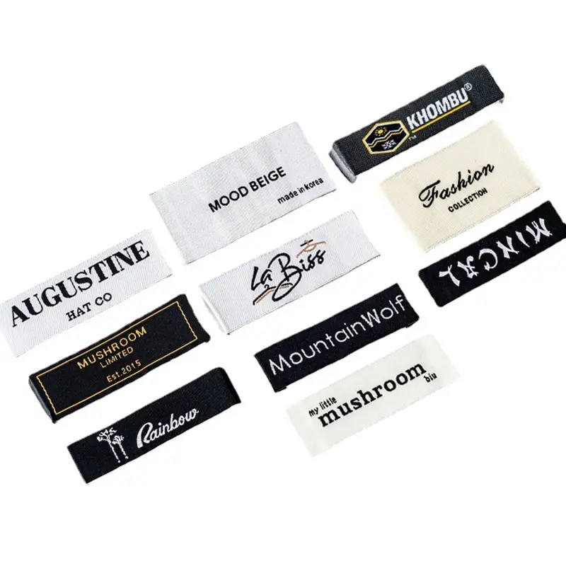 Etiquetas de tela de alta densidad con logotipo privado personalizado, cinta de satén para el cuidado de la ropa, venta al por mayor