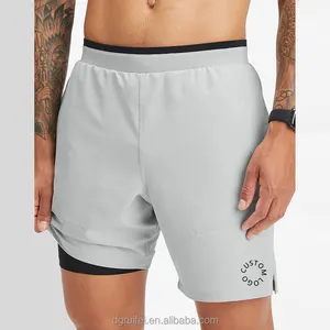 Custom Woven Band Liner Side Pockets Summer Fitness Compression Workman Runners Gym Workout Activewear Men's Lined Shorts 7 Inch