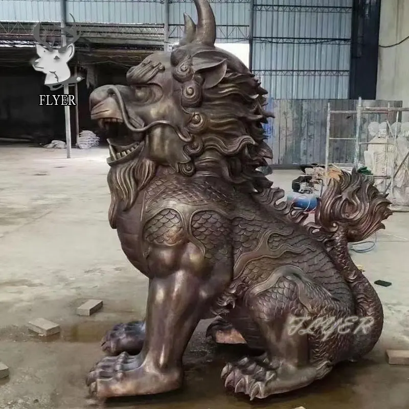 Metal Art Sculpture China Feng Shui Pi Xiu Animal Metal Statue Bronze Kylin Sculpture