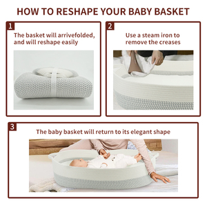Knitted Nursery Oval Changing Table Organizer Cotton Rope <strong>Moses</strong> Changing <strong>Basket</strong> with Pad - Product Image 2
