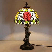 Lampe de bureau Tiffany en verre teinté LongHuiJing de 8 pouces, abat-jour en forme de rose coréenne, dôme AC E14