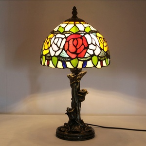 Lámpara de Escritorio Tiffany de Vidrio Teñido LongHuiJing de 8 Pulgadas, Pantalla de Lámpara con Diseño de Rosa Coreana, AC E14 - Product Image 1